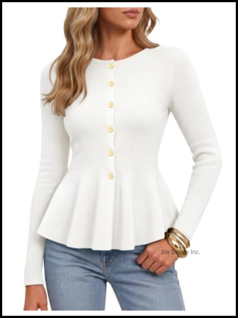 Women's Peplum Cardigan Sweater Button Down Slim Fit Knit Long Sleeve